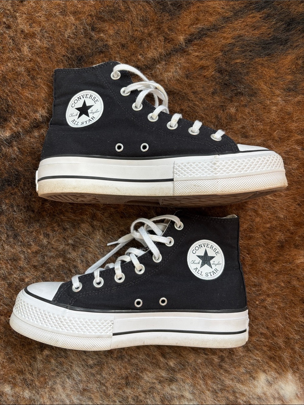 Converse Chuck Taylor Black High Top Platform Sneakers with White Accents